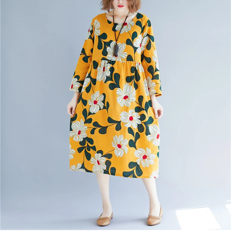 Summer Women Cotton linen Loose Elegant Flower Print Seven-quarter sleeve Tops Female Ladies Large Big Long Oversize Dresses
Summer Women Cotton linen Loose Elegant Flower Print Seven-quarter sleeve Tops Female Ladies Large Big Long Oversize Dresses