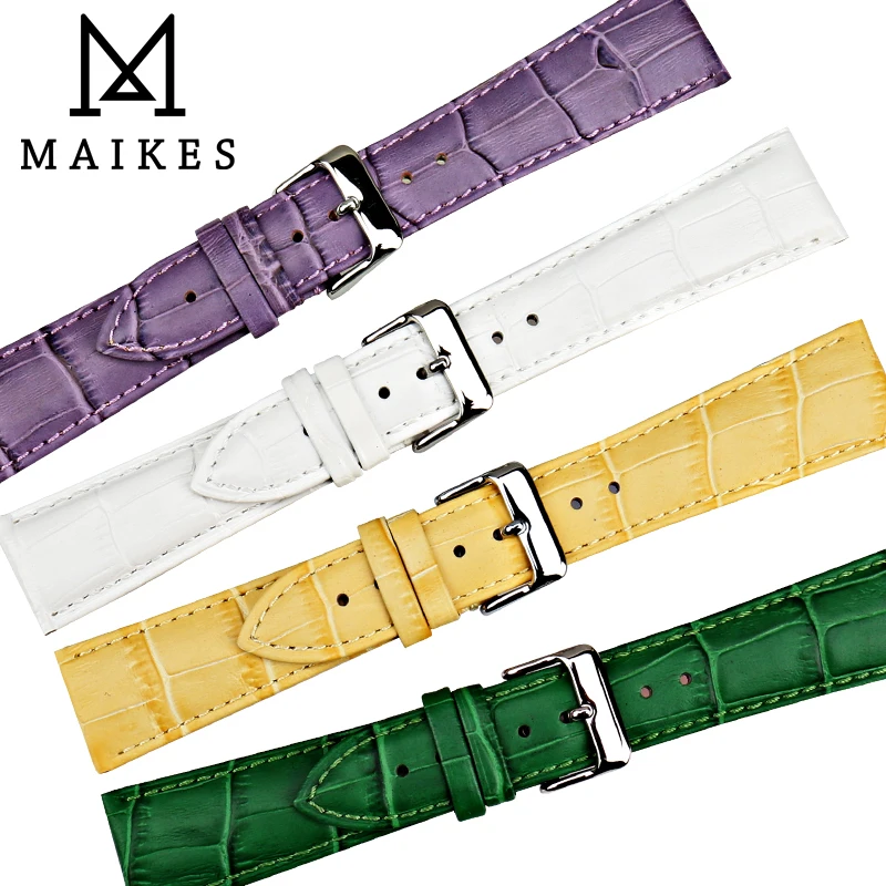 Ремешок MAIKES из натуральной кожи для часов красивый фиолетовый браслет наручных 12