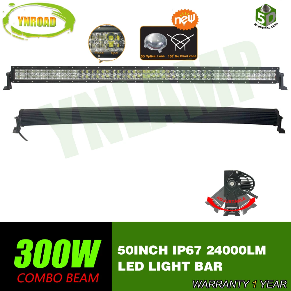 

YNROAD 5D 300W 50inch Curved LED offroad Bar Combo Beam 5D OPtical lens 10V-30V SUV ATV 4x4 Truck 4WD 24000LM