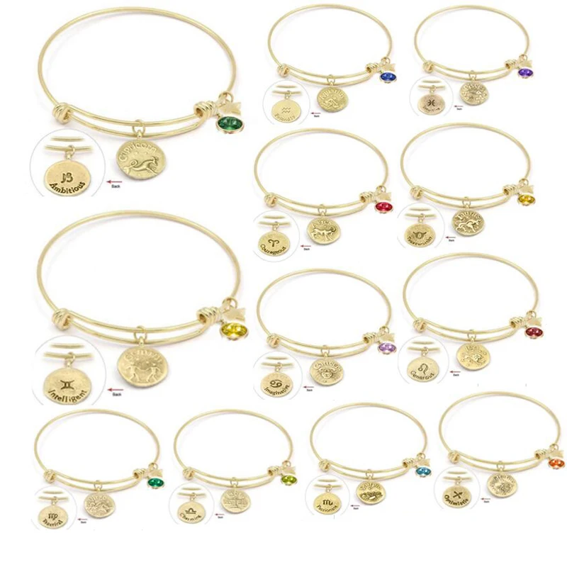 Birthday Gift Gold Color 12 Constellation Charm Bracelet Birthstone and Star Dangle Charms Zodiac Signs Adjustable Wire Bangle
Birthday Gift Gold Color 12 Constellation Charm Bracelet Birthstone and Star Dangle Charms Zodiac Signs Adjustable Wire Bangle