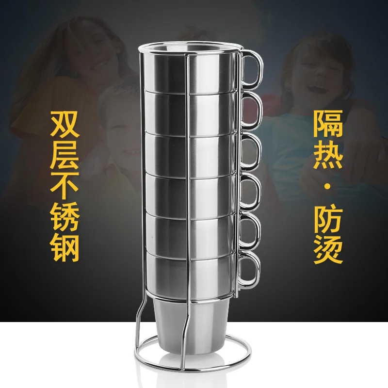 Kitchen Coffeeware mug Double layer stainless steel coffee cups Folding With Rack Set 6 pcs/set
Kitchen Coffeeware mug Double layer stainless steel coffee cups Folding With Rack Set 6 pcs/set