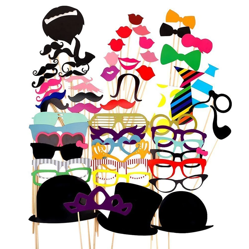 

10-58pcs Fun Wedding Decoration Photo Booth Props DIY Mustache Lips Glasses Mask Photobooth Accessories Wedding Party Supplies