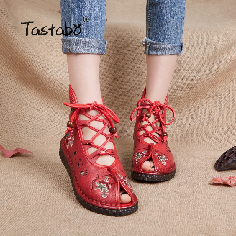 Женские ботильоны ручной работы Tastabo, повседневные дышащие ботинки из натуральной кожи на плоской подошве, с ажурным узором 
Женские ботильоны ручной работы Tastabo, повседневные дышащие ботинки из натуральной кожи на плоской подошве, с ажурным узором