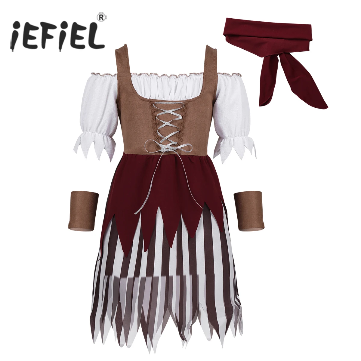 Kids Girls Pirate Costumes Short Sleeves Off Shoulder Dress with Head Scarf Wristband Cosplay Party Fancy Clothing for Children
Kids Girls Pirate Costumes Short Sleeves Off Shoulder Dress with Head Scarf Wristband Cosplay Party Fancy Clothing for Children