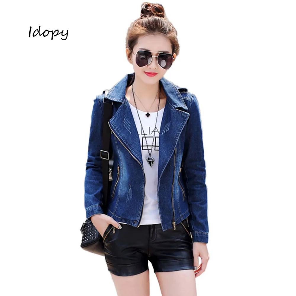 Женская винтажная Облегающая джинсовая куртка Idopy в стиле панк с отложным