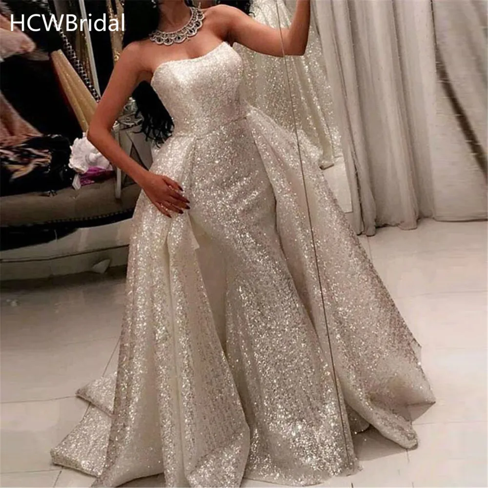 Sparkly Mermaid Sequins Evening Dress Detachable Train Strapless Floor Length Long Occasion Dresses Custom Made Formal Gown
Sparkly Mermaid Sequins Evening Dress Detachable Train Strapless Floor Length Long Occasion Dresses Custom Made Formal Gown