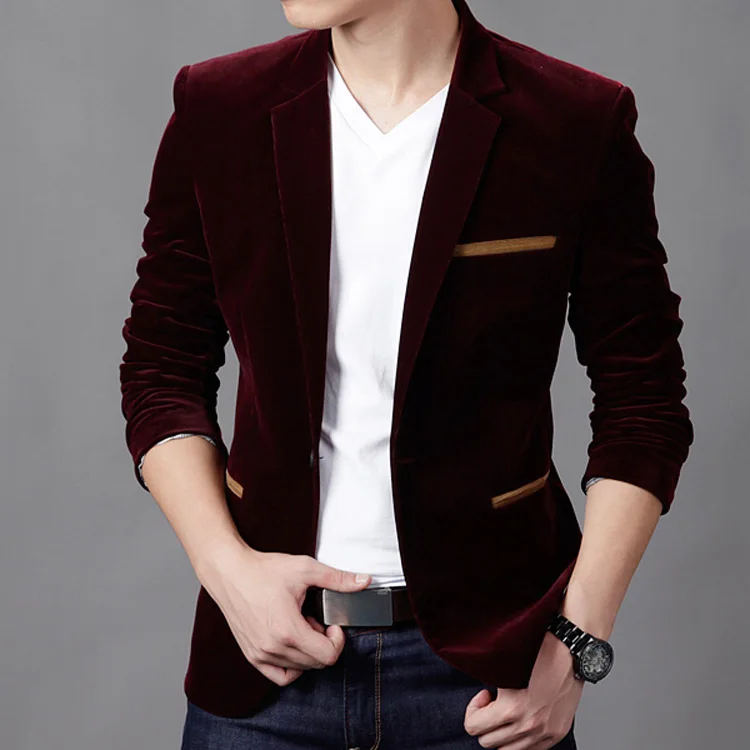 New Arrival Men's Spring Casual Blazers Stylish Slim Corduroy Blazer Men Fashion Suit Jacket FS