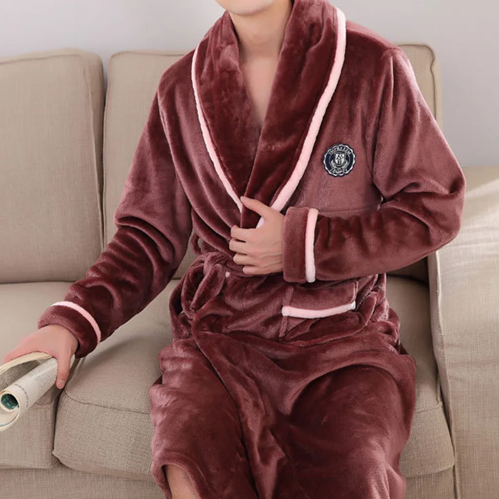 2019 Man Women Lovers Coral velvet pajamas flannel Robe Thermal padded couple Warm Thicken Nightgown #VD11307 | Мужская одежда