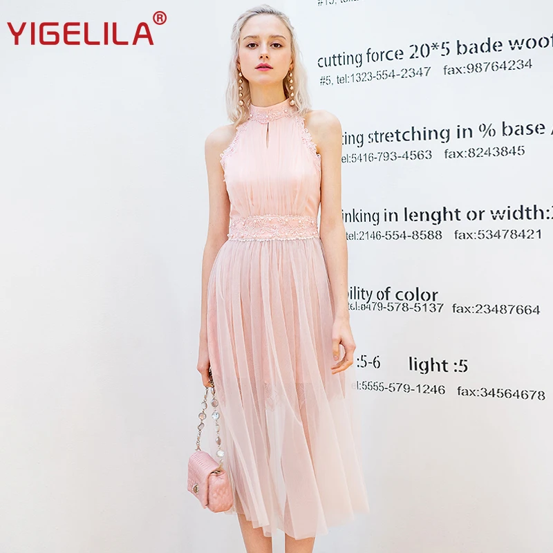 YIGELILA Women Lace Halter Dress Fashion Elegant Stand Neck Sleeveless Empire Slim Holiday Long Dress 64458
YIGELILA Women Lace Halter Dress Fashion Elegant Stand Neck Sleeveless Empire Slim Holiday Long Dress 64458