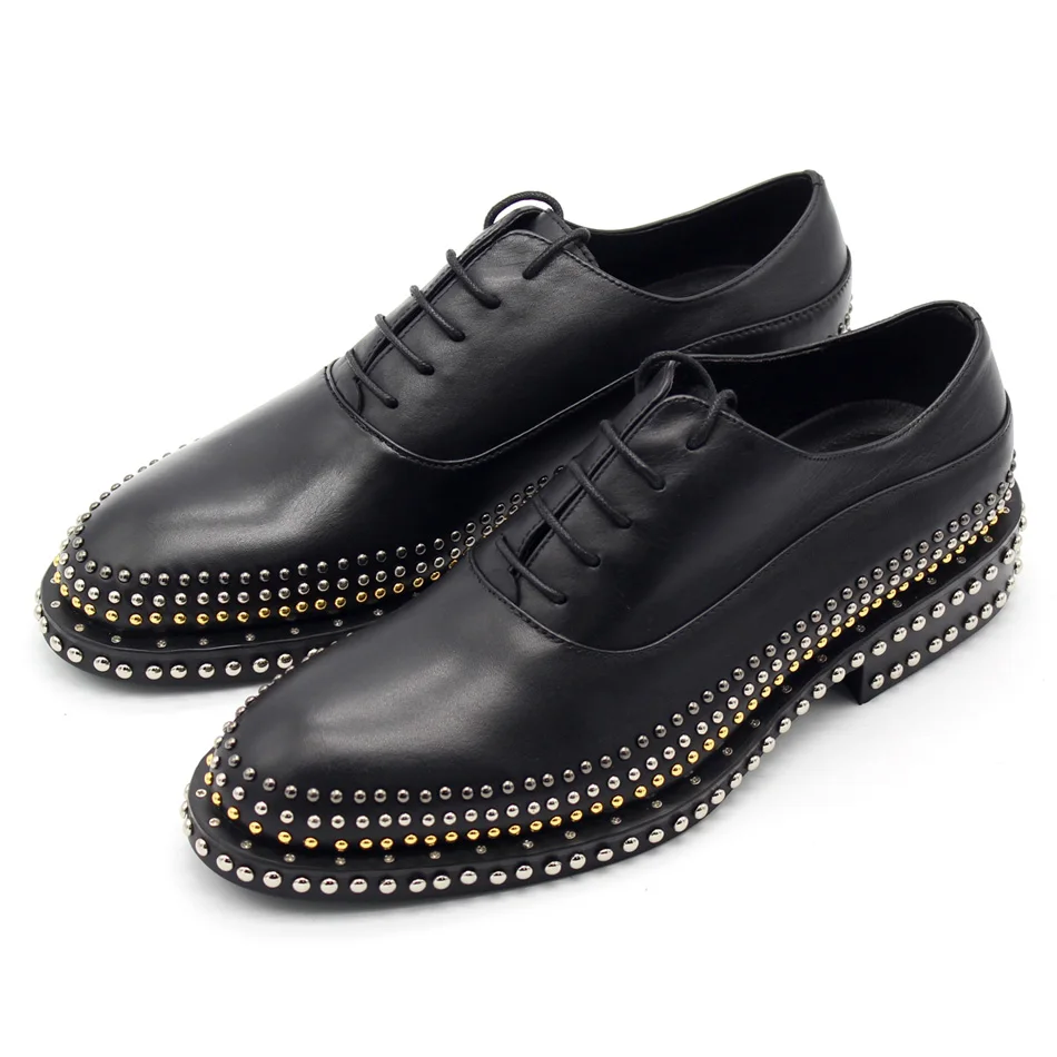 Best quality handmade cool rivets shoes genuine leather pointed lace up leather shoes gold/silver rivets Oxfords shoes men EU45
Best quality handmade cool rivets shoes genuine leather pointed lace up leather shoes gold/silver rivets Oxfords shoes men EU45