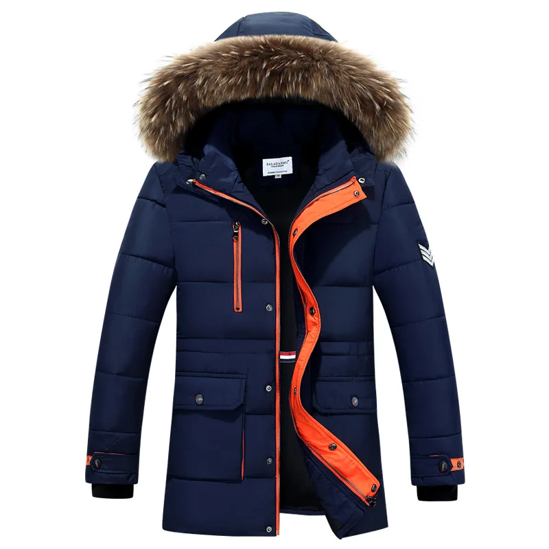 New Duck Down Jacket Men Fur Collar Hooded Long Men Down Parkas Jacket Plus Size 3XL Thick Men Winter Coat
