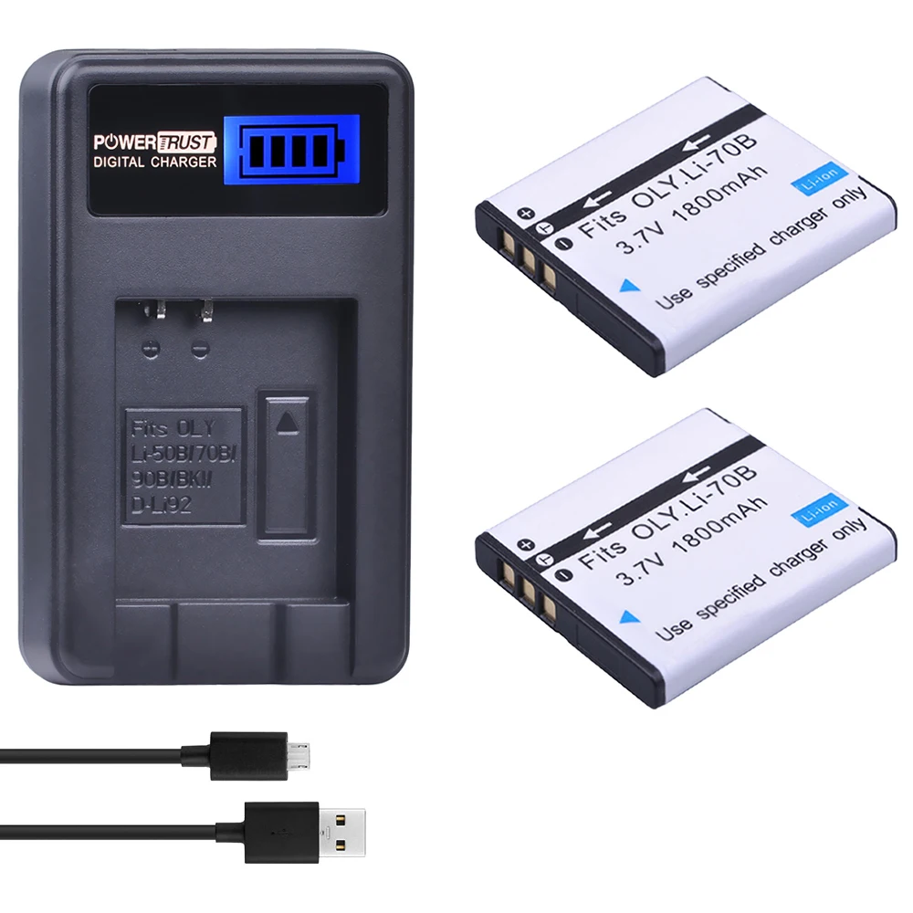 

2Pcs LI-70B Li-70B Li 70B Batteries and LCD USB Charger for Olympus VG110 VG120 VG-160 X-940 D-715 FE-4020 FE-4040 VG-140 VR-130