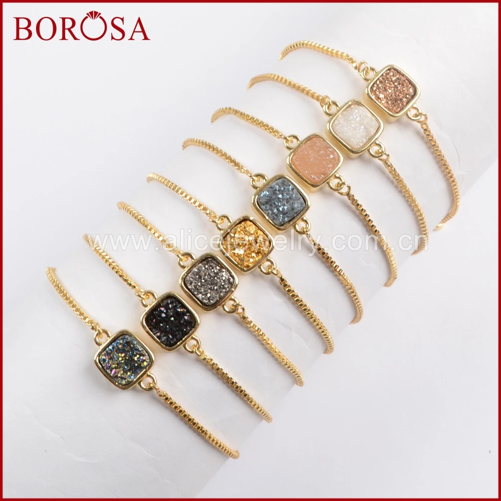 BOROSA Gold Color Bezel Rainbow Titanium Druzy Adjustable Bracelets for Women,Mix Color Square Charm Gems Bracelets ZG0222
BOROSA Gold Color Bezel Rainbow Titanium Druzy Adjustable Bracelets for Women,Mix Color Square Charm Gems Bracelets ZG0222