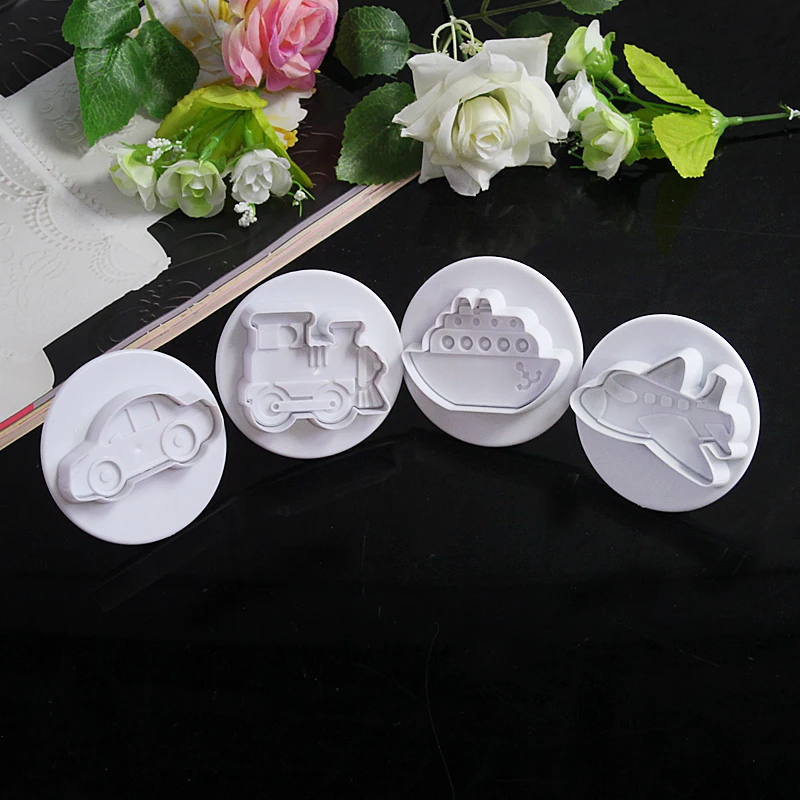4pcs Car Plane Boat Train Set Plastic Plunger Cutter Cookie Mold Cake Mold Embossing Cake Decorating Tool Bakery Accessoires
4pcs Car Plane Boat Train Set Plastic Plunger Cutter Cookie Mold Cake Mold Embossing Cake Decorating Tool Bakery Accessoires