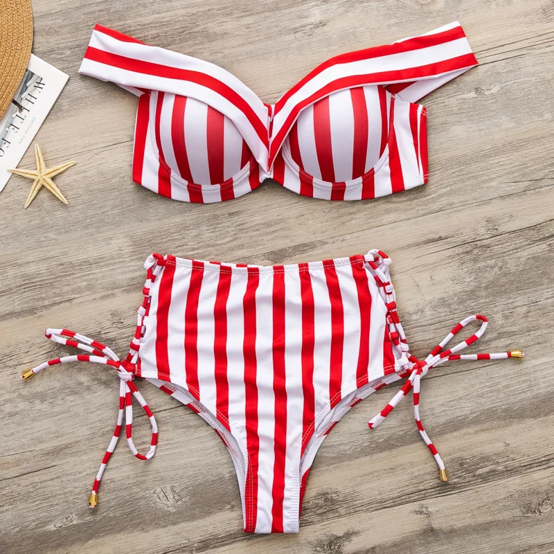 2019 New Striped Off Shoulder Bikini Bandeau Push Up Swimsuit Women High Waist Sexy Swimwear Strappy Bathing Suit Biquini Summer
2019 New Striped Off Shoulder Bikini Bandeau Push Up Swimsuit Women High Waist Sexy Swimwear Strappy Bathing Suit Biquini Summer