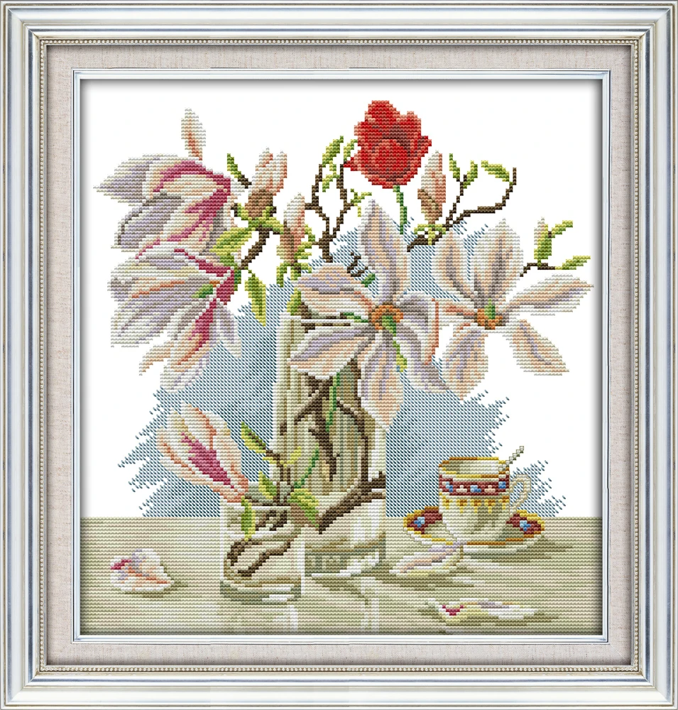 Magnolia flower (4) cross stitch kit DIY vase hand embroidery set handmade needlework cross-stitching DMC color Dreamfounder
Magnolia flower (4) cross stitch kit DIY vase hand embroidery set handmade needlework cross-stitching DMC color Dreamfounder
