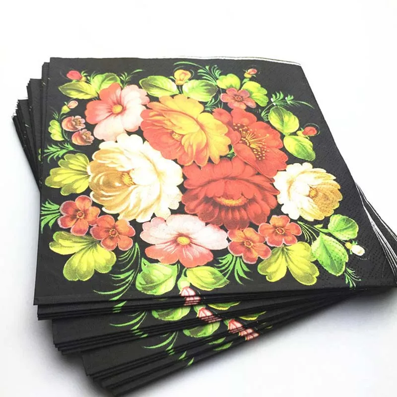 

20pcs/set Napkins 33*33cm Disposable Tableware 100% Nature Wood Vintage Paper Napkin Floral Napkins For Wedding Party Supples