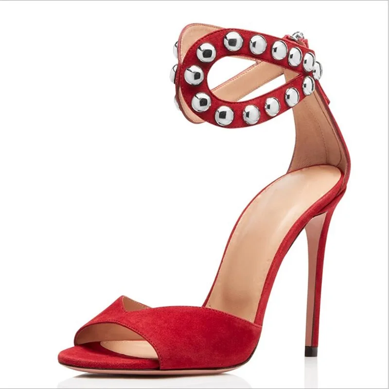 Women Gladiator Shoes Summer Rivet Red Suede Peep Toe Stiletto Heel Sandals Female Wedding Party Size 34-44 Back Zipper Sandals
Women Gladiator Shoes Summer Rivet Red Suede Peep Toe Stiletto Heel Sandals Female Wedding Party Size 34-44 Back Zipper Sandals