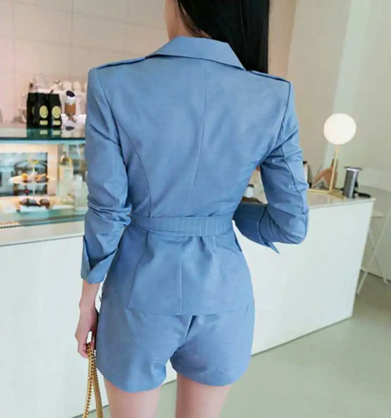 2019 Summer Office Lady Blue stripe Suit Jacket Double Breasted Notched Collar Blazer Coat+short pants 2 Piece set
2019 Summer Office Lady Blue stripe Suit Jacket Double Breasted Notched Collar Blazer Coat+short pants 2 Piece set