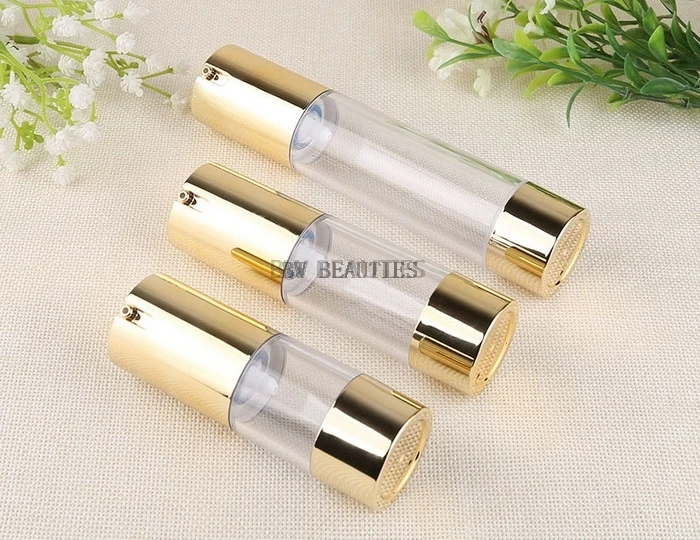 100pcs/lot Golden 15ml 30ml 50ml Airless Pump with Clear Body Bottle By Self Empty Reusable Refillable Diy Skin Care Creations
100pcs/lot Golden 15ml 30ml 50ml Airless Pump with Clear Body Bottle By Self Empty Reusable Refillable Diy Skin Care Creations