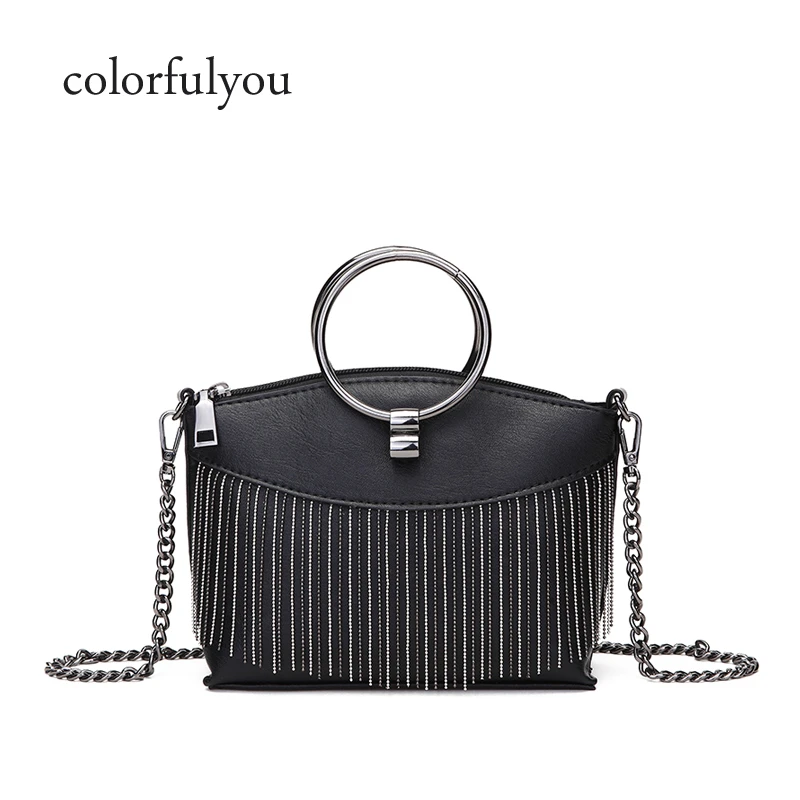 Fashion chains Tassels bag women metal Ring handle handbag PU leather Messenger Shoulder Bags Chic Black Crossbody Bag purse
Fashion chains Tassels bag women metal Ring handle handbag PU leather Messenger Shoulder Bags Chic Black Crossbody Bag purse