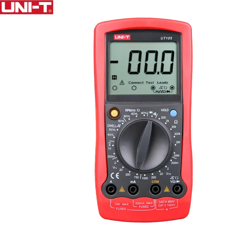 UNI-T UT105 Automobile Multimeter Handheld Automotive Multipurpose Meters Manual Range AC DC Diode Test
UNI-T UT105 Automobile Multimeter Handheld Automotive Multipurpose Meters Manual Range AC DC Diode Test