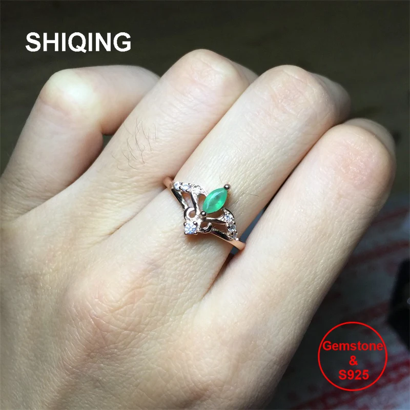 SHIQING Fine jewelry gemstone green nature emerald white rose gold color 925 sterling silver crown rings for girl princess
SHIQING Fine jewelry gemstone green nature emerald white rose gold color 925 sterling silver crown rings for girl princess