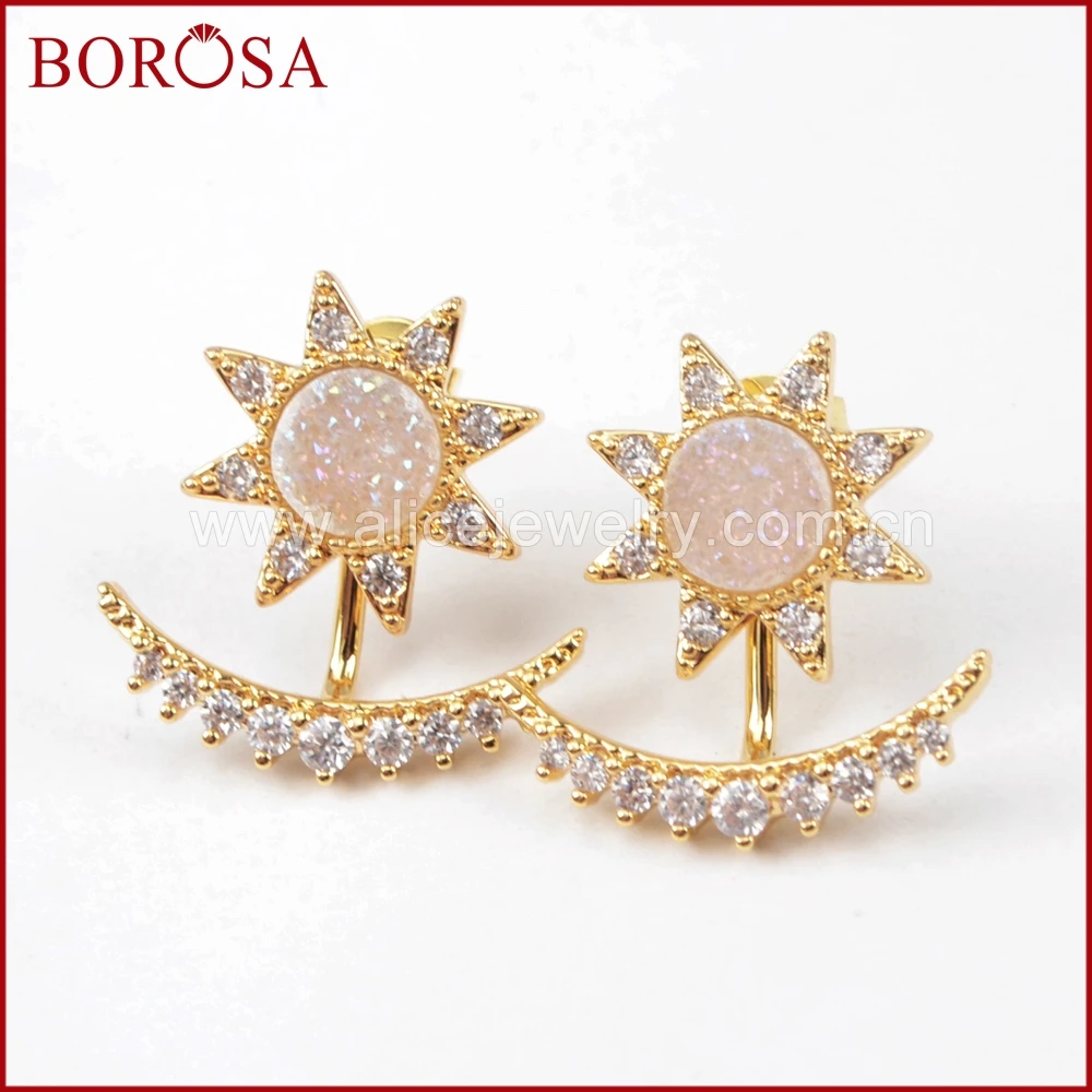 BOROSA 5Pairs New Gold Bezel CZ Micro Pave Crystal Stars&Moon Crescent Star Rainbow Druzy Multi-Purpose Stud Earrings ZG0248
BOROSA 5Pairs New Gold Bezel CZ Micro Pave Crystal Stars&Moon Crescent Star Rainbow Druzy Multi-Purpose Stud Earrings ZG0248