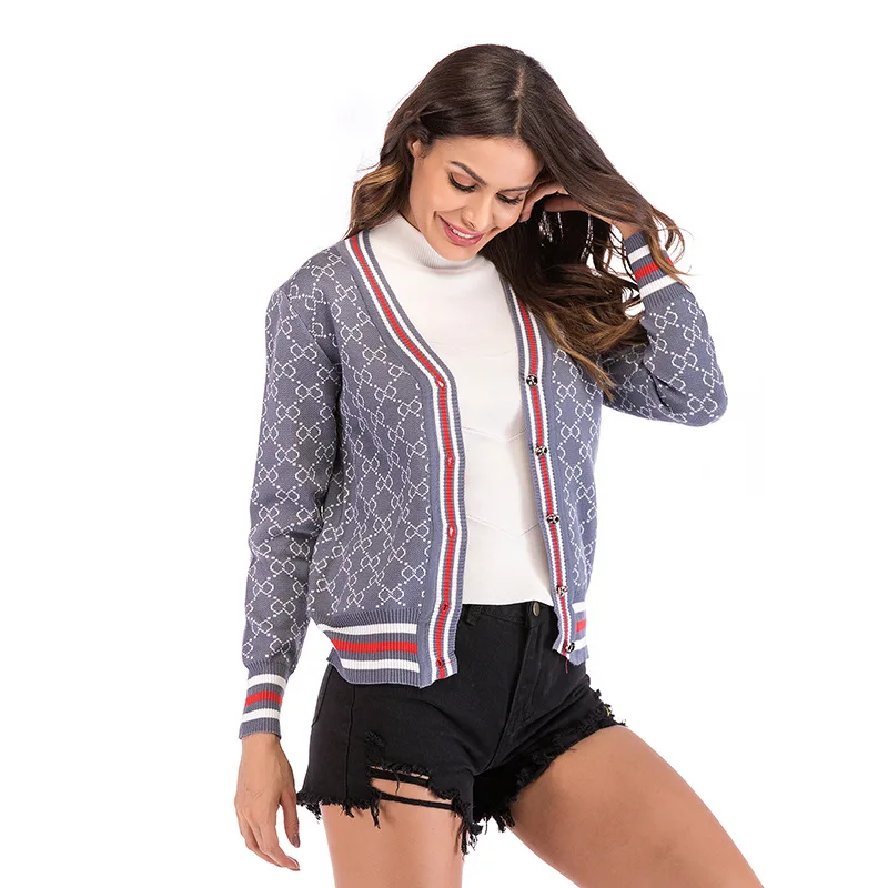 Autumn Single Breasted Plaid Cardigan Women Blusa de Frio Feminina Striped Elegant Spring Black Slim Fit Knitted Sweater Ladies |