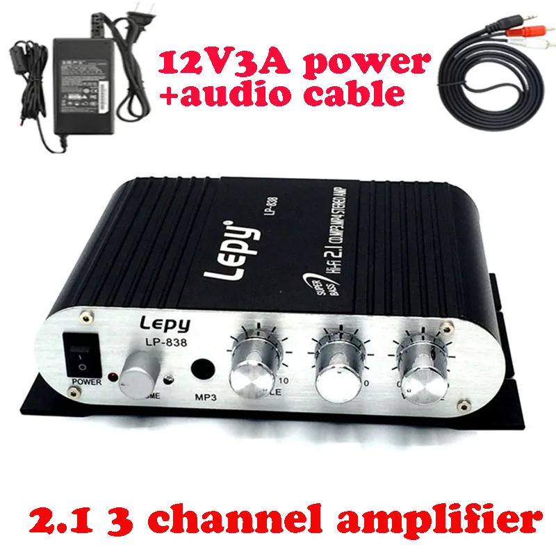 Lepy LP-838 with power adapter&av cable 2.1 3 channels mini stereo amplifiers HIFI CD MP3 PC car power subwoofer amplificador
Lepy LP-838 with power adapter&av cable 2.1 3 channels mini stereo amplifiers HIFI CD MP3 PC car power subwoofer amplificador