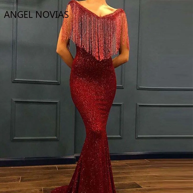 Mermaid Burgundy Glitters Lace Arabic Muslim Evening Dress 2019 with Tassels Vestidos De Fiesta De Noche Talla Grande
Mermaid Burgundy Glitters Lace Arabic Muslim Evening Dress 2019 with Tassels Vestidos De Fiesta De Noche Talla Grande