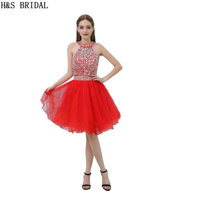 H&S BRIDAL Red Prom Dress Short Halter Crystal Beaded Two Pieces Short Evening Dresses Backless short prom dresses champagne
H&S BRIDAL Red Prom Dress Short Halter Crystal Beaded Two Pieces Short Evening Dresses Backless short prom dresses champagne