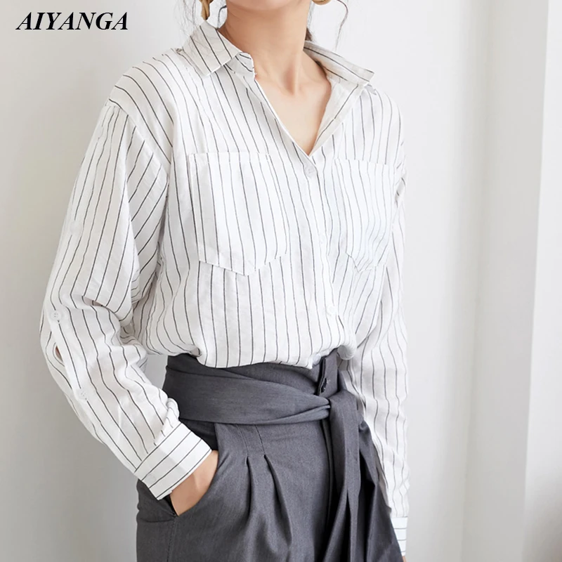 White OL Striped Shirts Women 2019 Spring Blouses Long Sleeve Casual Shirt Office Lady Turn-down Collar Loose Blouse Female
White OL Striped Shirts Women 2019 Spring Blouses Long Sleeve Casual Shirt Office Lady Turn-down Collar Loose Blouse Female