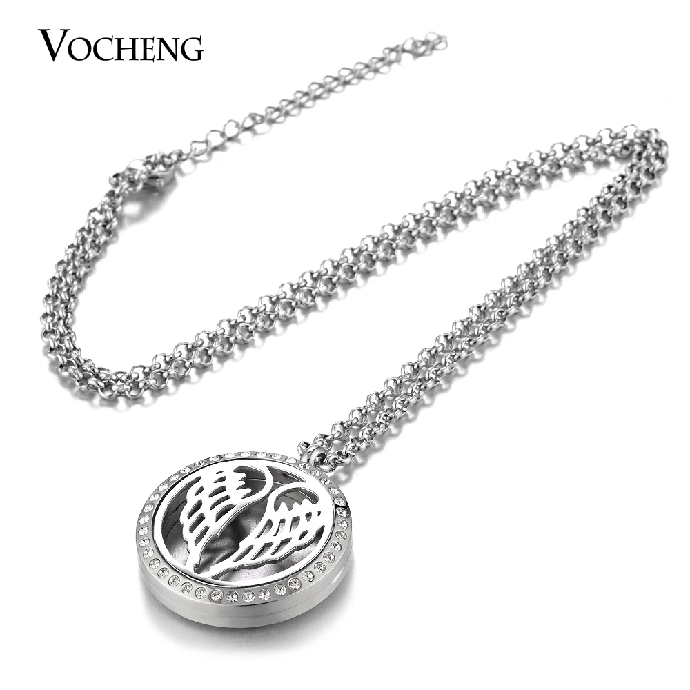 

10pcs/lot Wings Perfume Diffuser Locket 316L Stainless Steel Pendant Necklace with Crystal Magnetic without Felt Pads VA-277*10