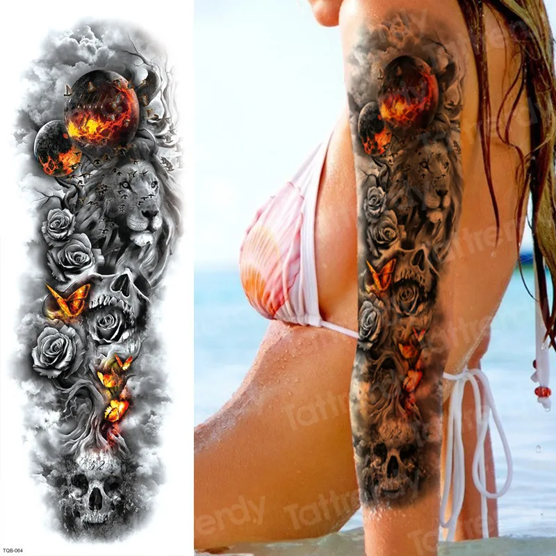 

tatoo sleeve women tattoo waterproof men male tattoos waterproof temporary arm sleeve tattoo death skull tatoo boys body tatoos