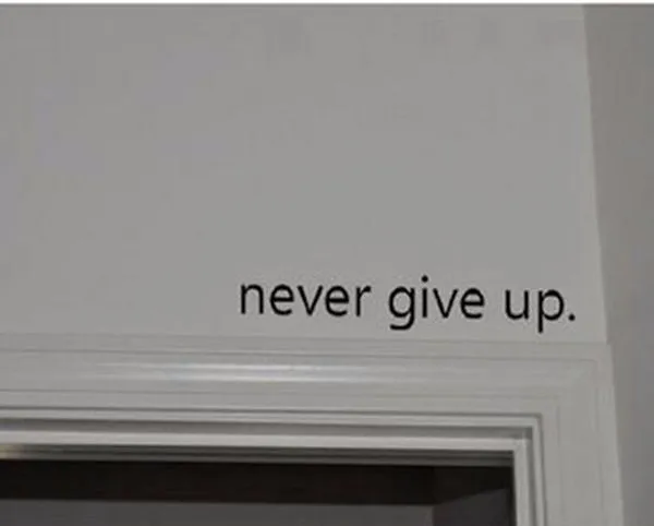 Never Give Up art wall stickers home decoration Vinyl Inspirational quote decal Over the Door stickers Free shipping
Never Give Up art wall stickers home decoration Vinyl Inspirational quote decal Over the Door stickers Free shipping
