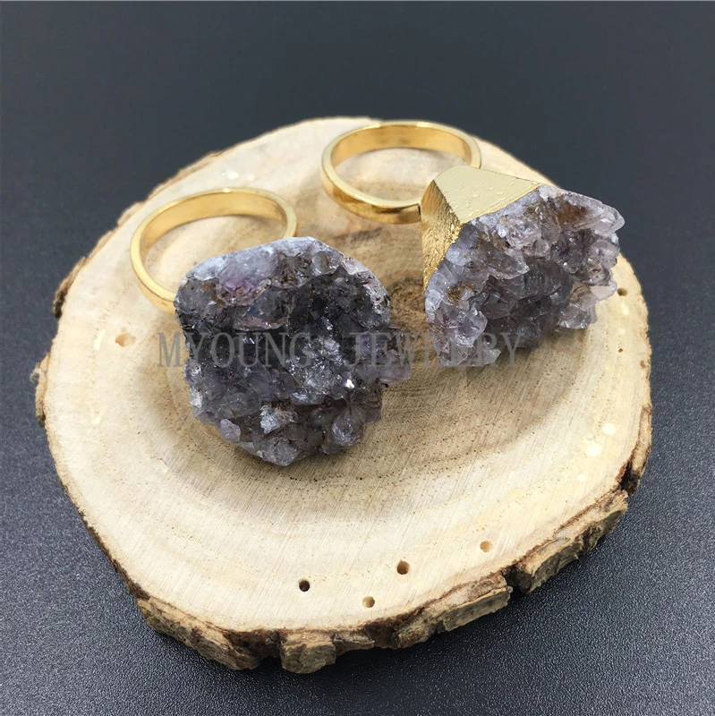 MY1016 Natural Crystal Quartz Cluster Rings Charm Amethysts Gold Color Base Metal Rings Jewelry for women
MY1016 Natural Crystal Quartz Cluster Rings Charm Amethysts Gold Color Base Metal Rings Jewelry for women