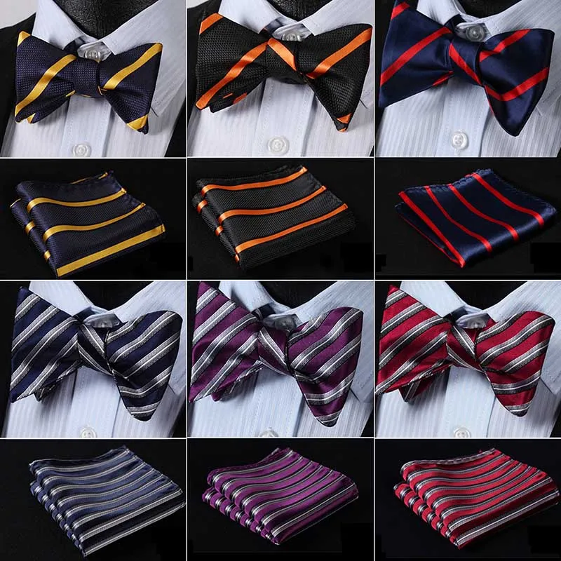 HISDERN бабочка Карманный платок носовой Hanky костюм набор полосатый 100% шелк жаккард