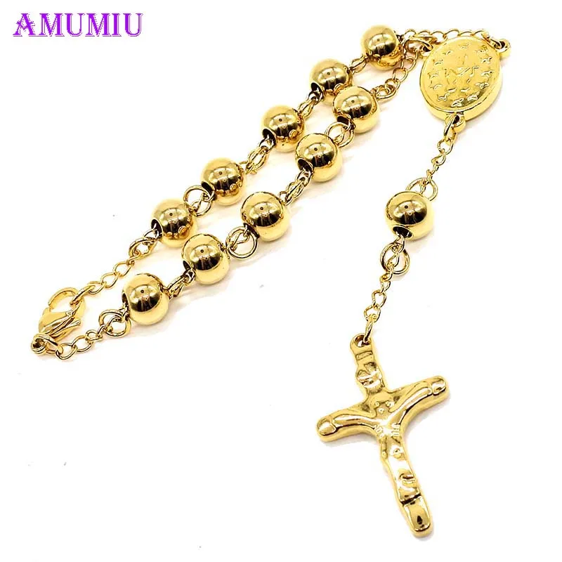 AMUMIU 22.5cm*8mm beads rosary Bracelet For men,gold color cross Catholic church Stainless steel 316l jewelry,Wholesale B018A
AMUMIU 22.5cm*8mm beads rosary Bracelet For men,gold color cross Catholic church Stainless steel 316l jewelry,Wholesale B018A