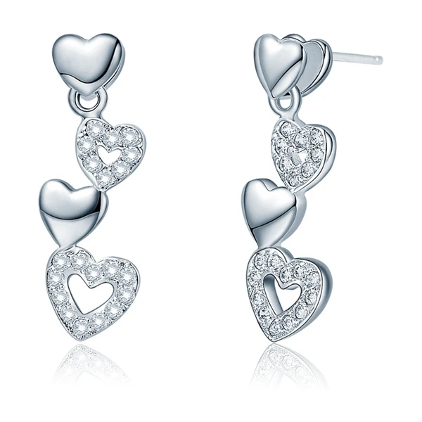 Heart Studs Silver Plated Jewelry Cubic Zirconia Earrings Cheap Fashion Earing for Women Earings 2015 Wedding Gift | Украшения и
