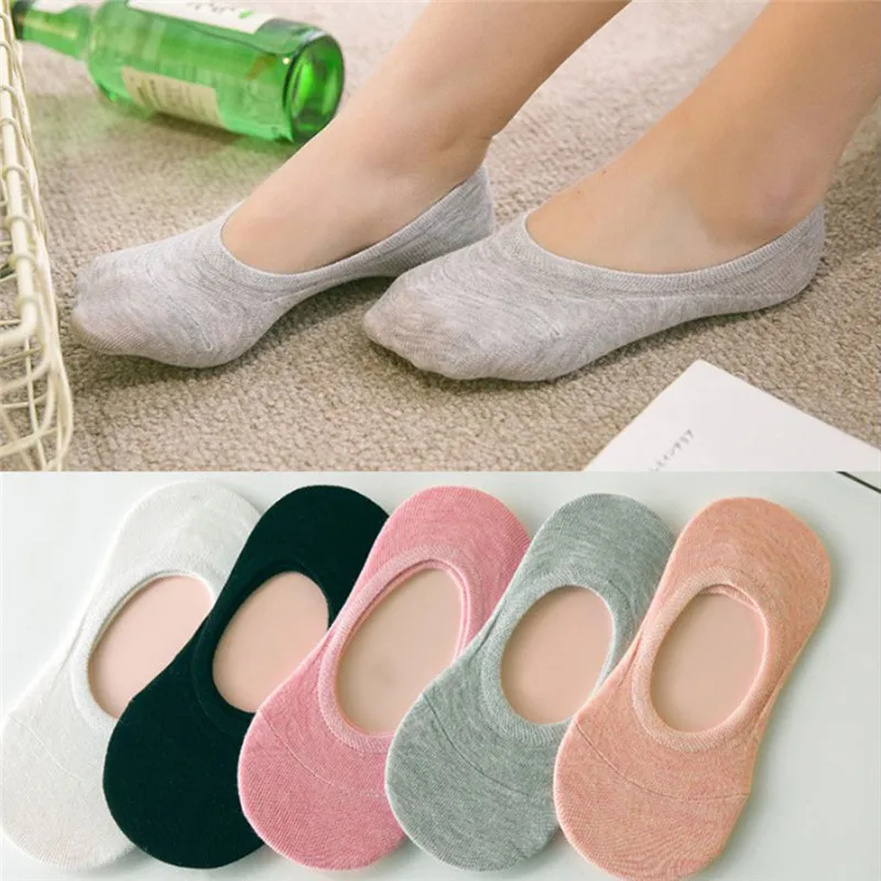 5 Pairs Girl Lady Invisible Low Cut Soft Stretch Heels Loafer Female Boat Sock Women Art Socks Candy Color | Женская одежда