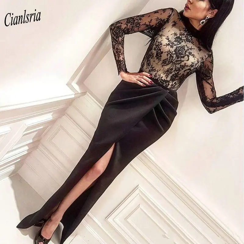 Black Muslim Mermaid Evening Dress High Neck Lace Long Sleeve Front Split Islamic Dubai Saudi Arabic Evening Party Dresses
Black Muslim Mermaid Evening Dress High Neck Lace Long Sleeve Front Split Islamic Dubai Saudi Arabic Evening Party Dresses