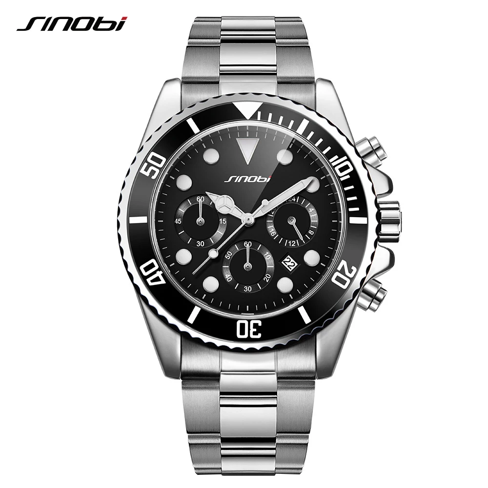 SINOBI Men Watches Stainless Steel Strap Luxury Business Quartz Watch Military Sport Wristwatch Male Clock Relogio Masculino | Наручные