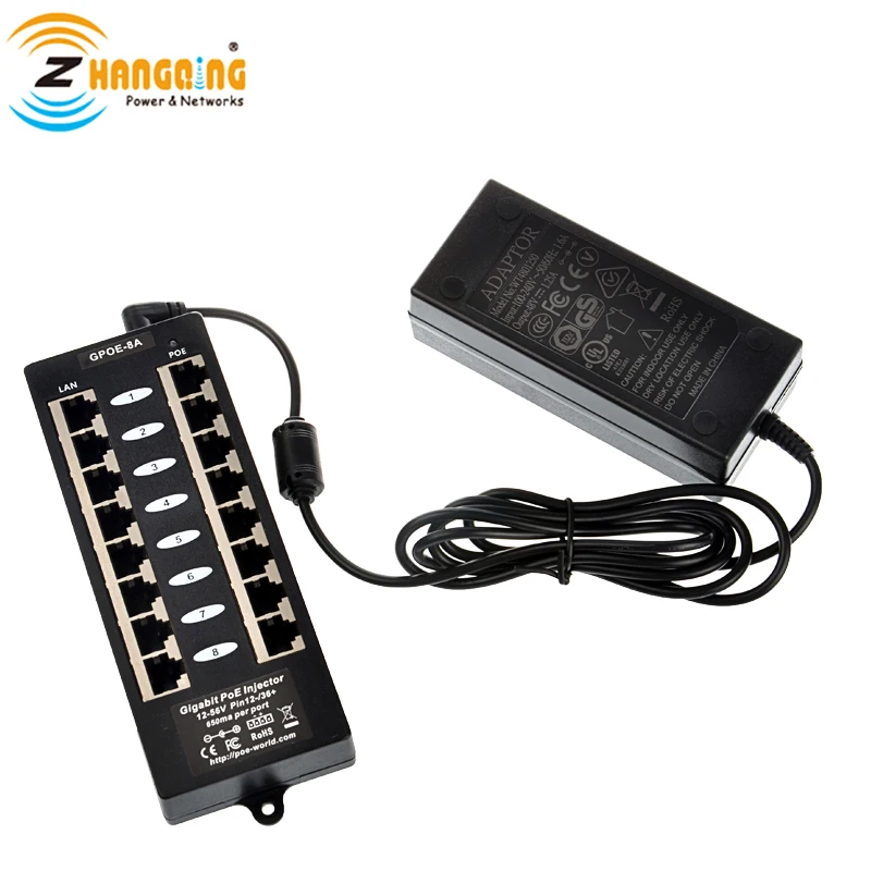 ZQPOEGA008 пассивный гигабитный инжектор безопасности PoE 1000 Мбит/с 802. 3af/at режим A с 48 в