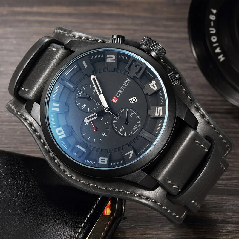 CURREN Men Watch Classic Black Leather Strap Quartz Wristwatch with Complete Calendar Fashion Sport Waterproof Watch Relojes
CURREN Men Watch Classic Black Leather Strap Quartz Wristwatch with Complete Calendar Fashion Sport Waterproof Watch Relojes