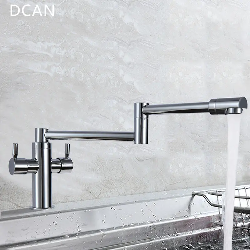 

DCAN Kitchen Faucets Kitchen Sink Faucets Dual Handle Mixer Tap Chrome Finish Pot Filler Faucet 100% Brass Folding Faucet