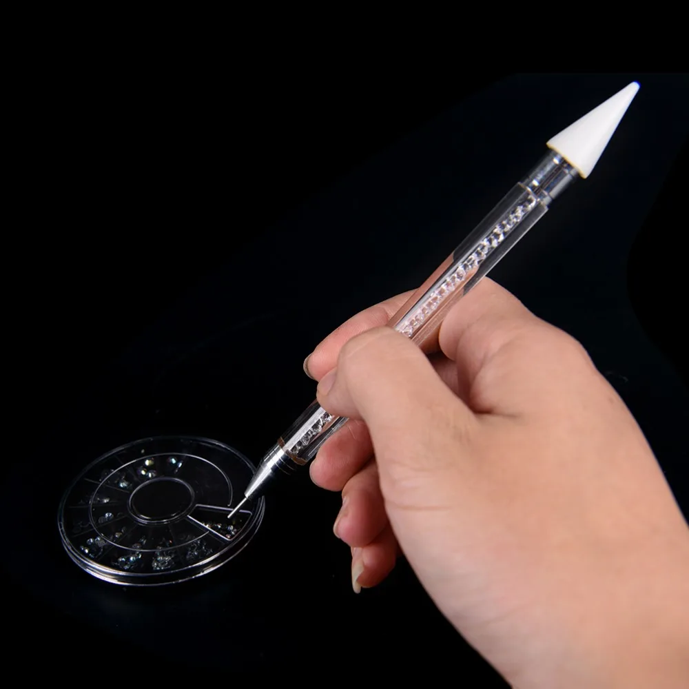 

1PCS Dual-ended Crystal Beads Tiny Rhinestone Gems Picker Handle Dotting Pen Wax Pencil Nail Art Manicure Salon DIY Tips