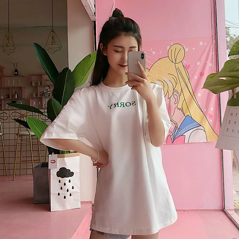 Ulzzang Sorry Printed Short-sleeved T-shirt Tops Schoolgirl Harajuku Sweet Loose O-neck Tee Lady Streetwear Summer New Tops 2019
Ulzzang Sorry Printed Short-sleeved T-shirt Tops Schoolgirl Harajuku Sweet Loose O-neck Tee Lady Streetwear Summer New Tops 2019