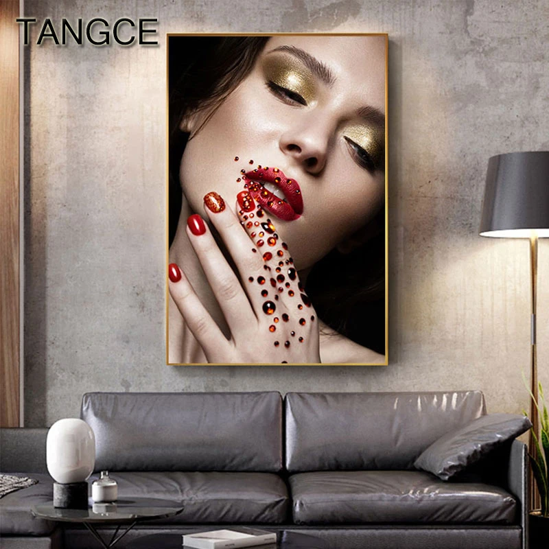 Charming Girl Diamond Nail Art Decorations Canvas Poster and Print Golden Eye Shadow Women Wall Pictures for Living Room Art Set
Charming Girl Diamond Nail Art Decorations Canvas Poster and Print Golden Eye Shadow Women Wall Pictures for Living Room Art Set