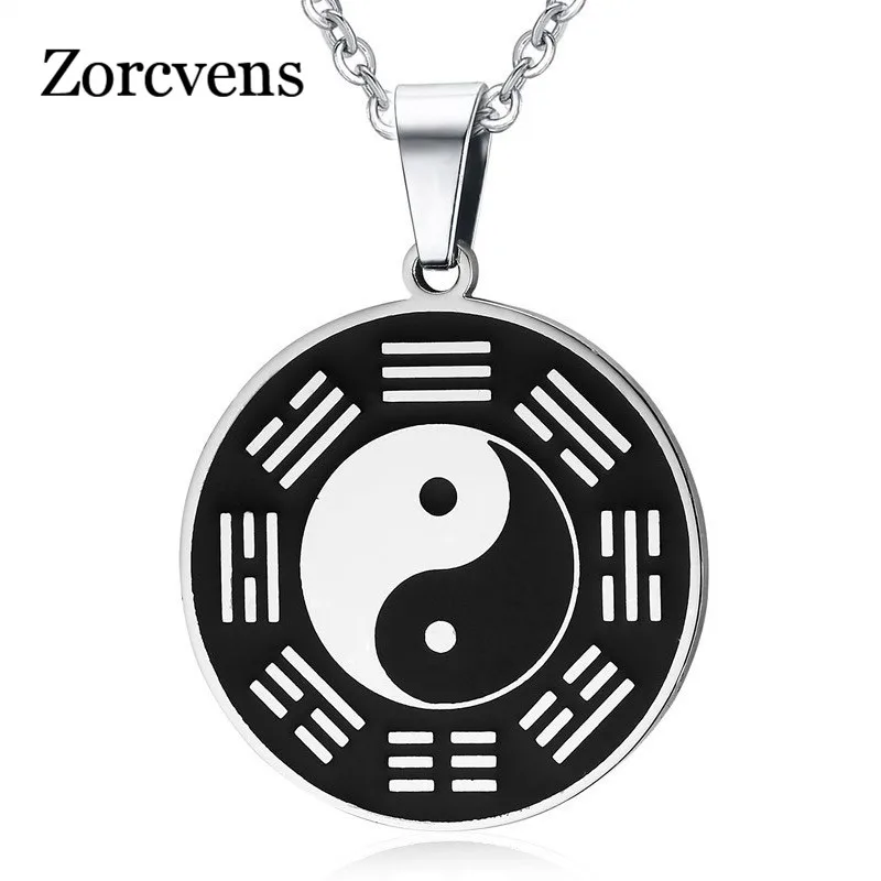 

ZORCVENS Stainless Steel Yin Yang Circle Metal Tag Pendant Necklace China Tai Chi Bagua Pendant Lucky Security and Peace Jewelry